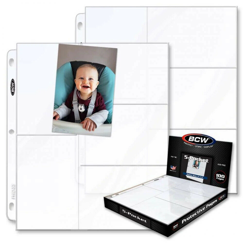 10 - 5 Pocket 3 1/2 x 5 1/4  Photo Page Sheet Protector BCW fits 3 ring binder