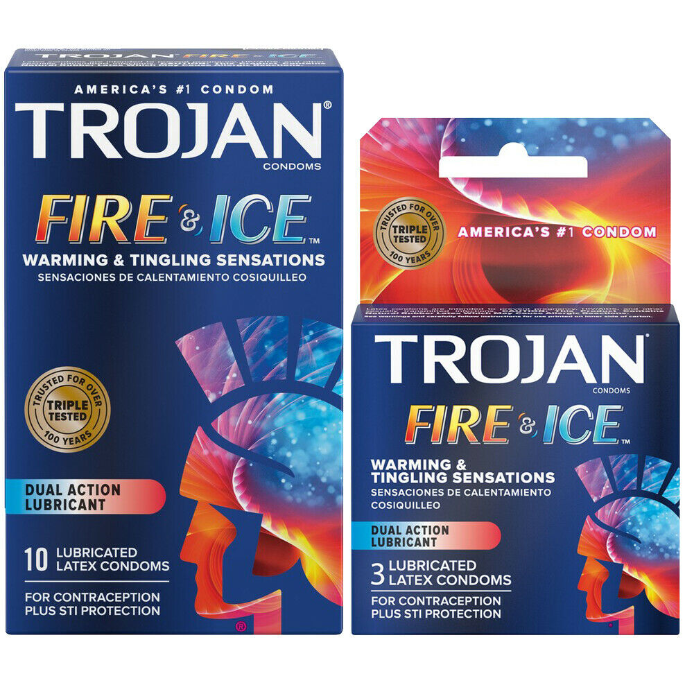 Trojan Fire & Ice Warming And Tingling Lubricated Condoms - Choose Quantity