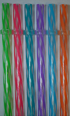 11" - 6 Reusable Straws Swirly Color Hard Plastic Acrylic Rings Bpa Free #9