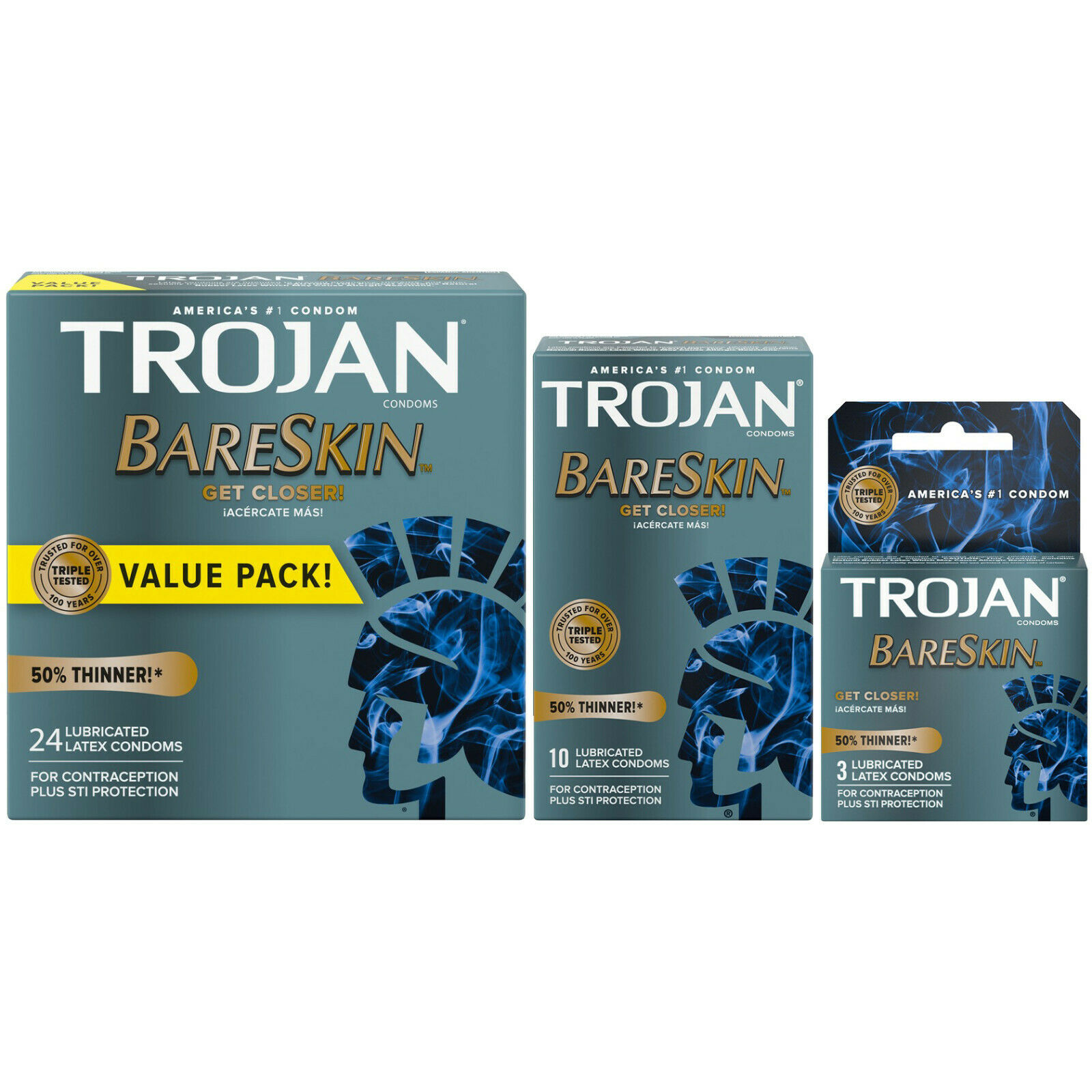Trojan Bareskin Thinnest Premium Lubricated Latex Condoms - Choose Quantity
